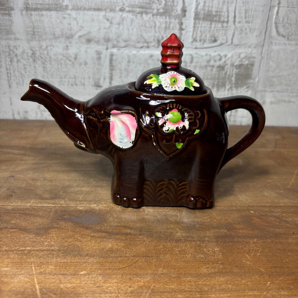 Vintage Japanese Floral Elephant Teapot